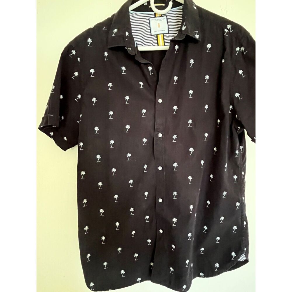 Denim Flower Ricky Singh Mens L Shirt Cotton Short Sleeve Palm Tree Resort Retro